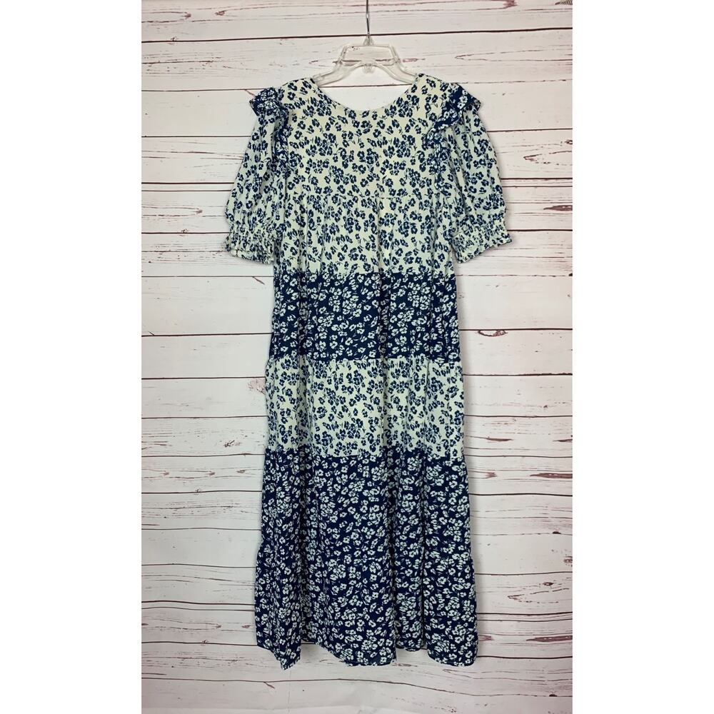 ENGLISH FACTORY Women's S Small Navy Blue Floral Spring Summer Long Maxi Dress